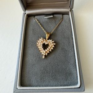 Estate Vintage Roman Goldtone Crystal Heart Necklace